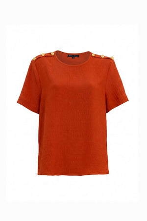 Bianca Shoulder-Button Short-Sleeve Blusa 554322 B - Reina Diaz