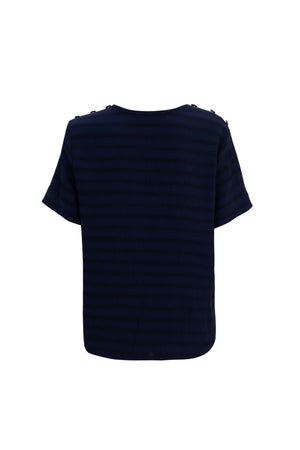 Bianca Shoulder-Button Short-Sleeve Blusa 554322 B - Reina Diaz