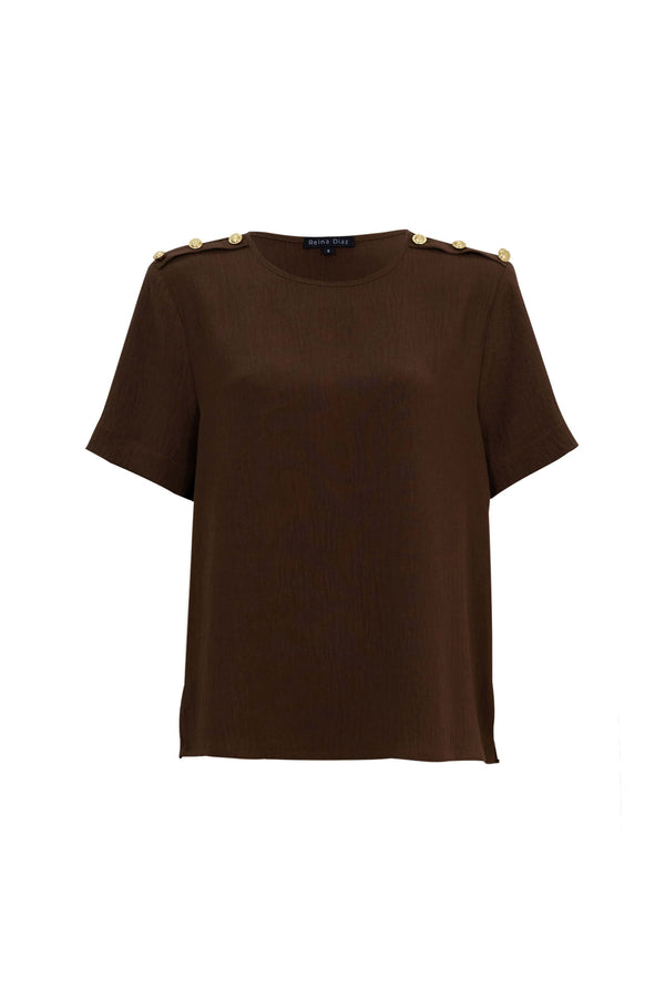 Bianca Shoulder-Button Short-Sleeve Blusa 554322 C - Reina Diaz