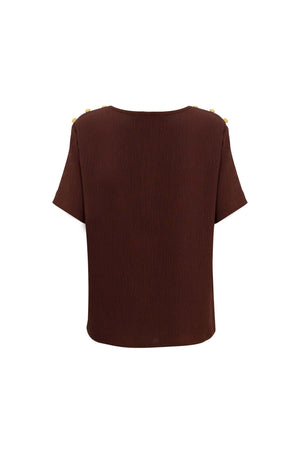 Bianca Shoulder-Button Short-Sleeve Blusa 554322 C - Reina Diaz