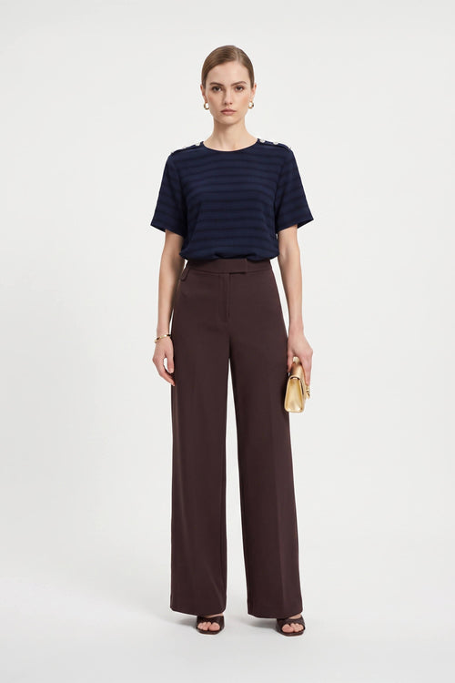 Bianca Shoulder-Button Short-Sleeve Blusa 554322 C - Reina Diaz