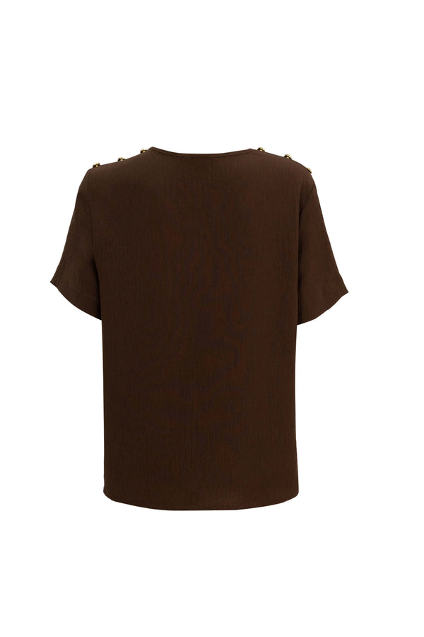 Bianca Shoulder-Button Short-Sleeve Blusa 554322 C - Reina Diaz