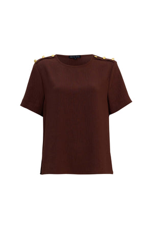 Bianca Shoulder-Button Short-Sleeve Blusa 554322 C - Reina Diaz