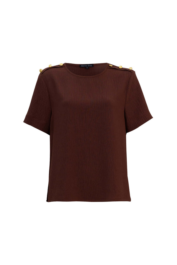 Bianca Shoulder-Button Short-Sleeve Blusa 554322 C - Reina Diaz
