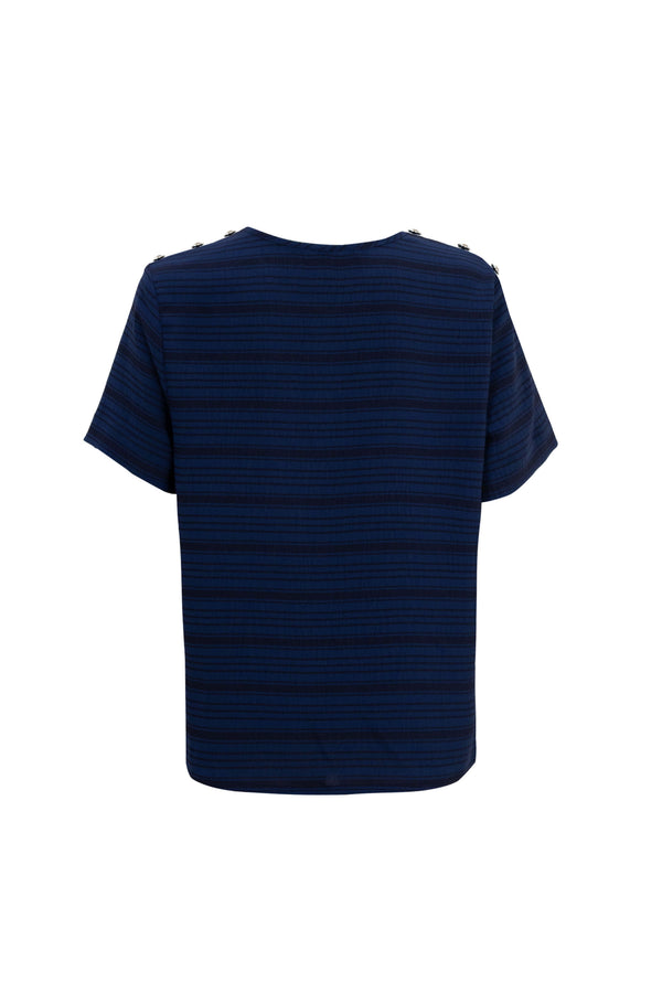 Bianca Shoulder-Button Short-Sleeve Blusa 554322 C - Reina Diaz