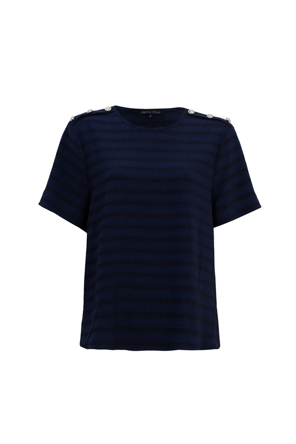 Bianca Shoulder-Button Short-Sleeve Blusa 554322 C - Reina Diaz