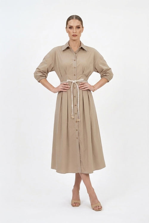 Bianca Tassel-Belted Denim Midi Shirt Dress - Reina Diaz