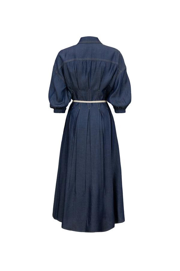 Bianca Tassel-Belted Denim Midi Shirt Dress - Reina Diaz