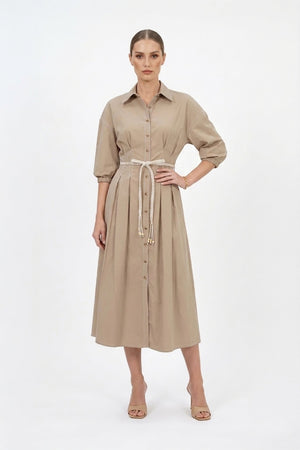 Bianca Tassel-Belted Denim Midi Shirt Dress - Reina Diaz