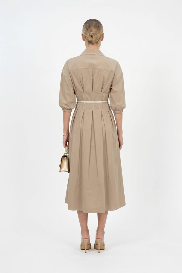 Bianca Tassel-Belted Denim Midi Shirt Dress - Reina Diaz
