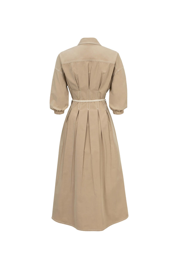 Bianca Tassel-Belted Denim Midi Shirt Dress - Reina Diaz