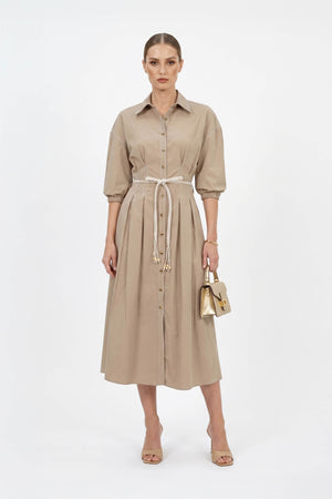 Bianca Tassel-Belted Denim Midi Shirt Dress - Reina Diaz