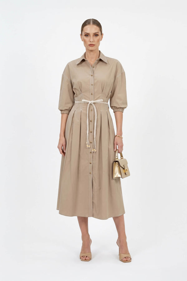 Bianca Tassel-Belted Denim Midi Shirt Dress - Reina Diaz