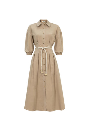 Bianca Tassel-Belted Denim Midi Shirt Dress - Reina Diaz