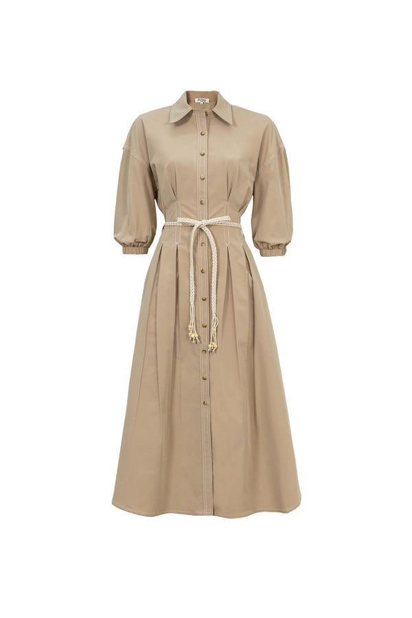 Bianca Tassel-Belted Denim Midi Shirt Dress - Reina Diaz