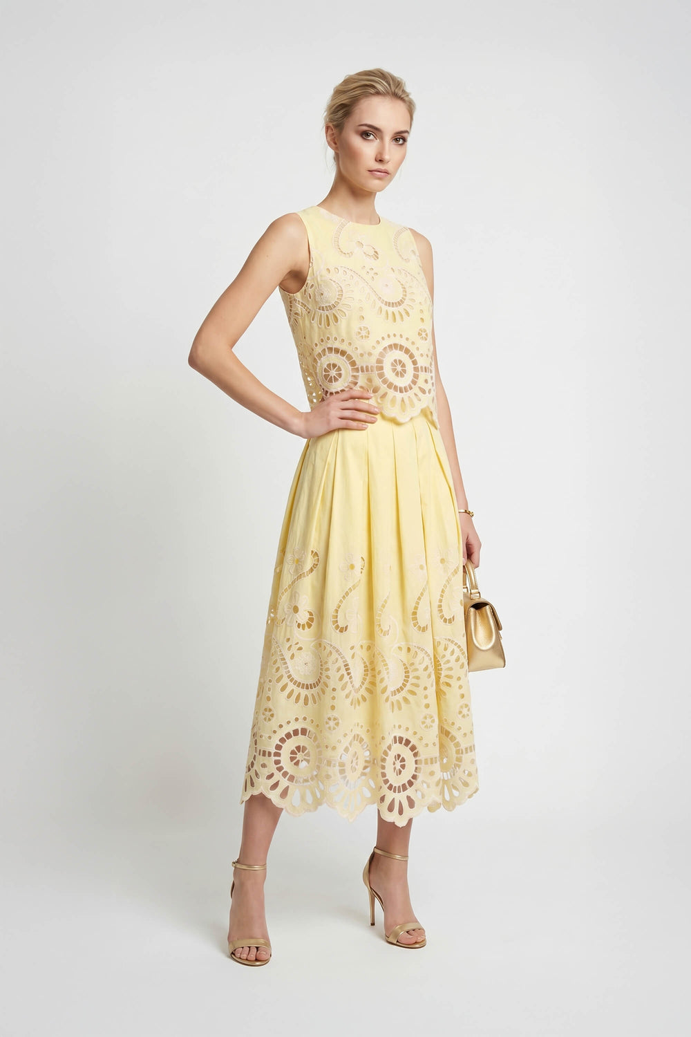 Brindisi Yellow Paisley Eyelet Cotton Shell Top - Reina Diaz