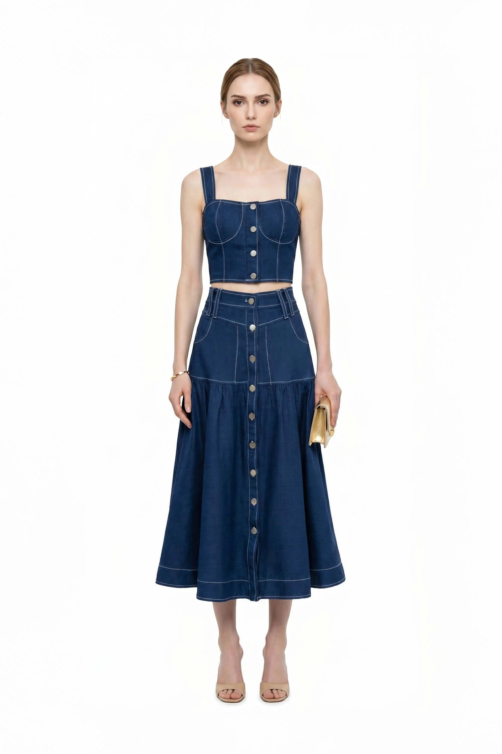 Brujas Contrast - Stitch Denim Top - Reina Diaz