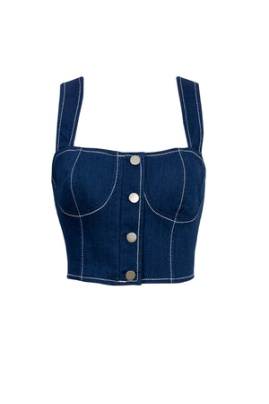 Brujas Contrast - Stitch Denim Top - Reina Diaz