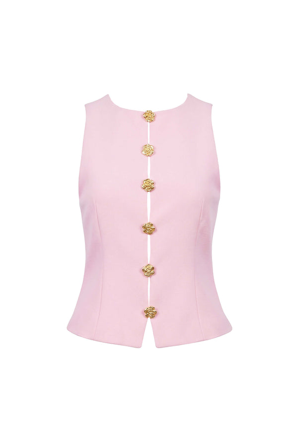Camila Gold Flower Button Chaleco Top 501558 ROS - Reina Diaz