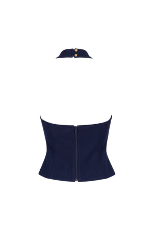 Camila Lace-Trim Lace-Up Halter Corset Top 501556 MAR - Reina Diaz