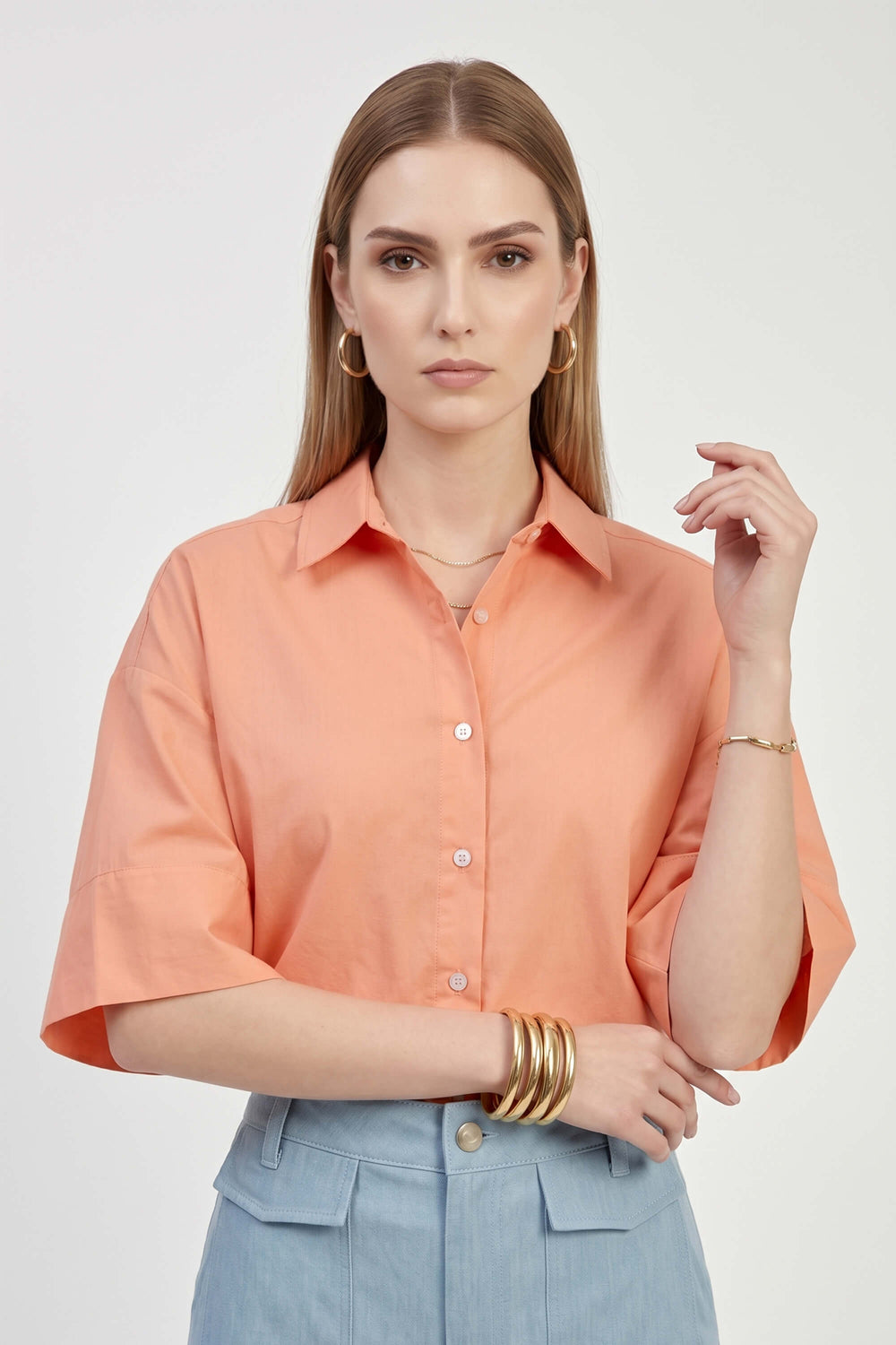 Camila One-Shoulder Smocked-Cuff Blusa 752992 - Reina Diaz