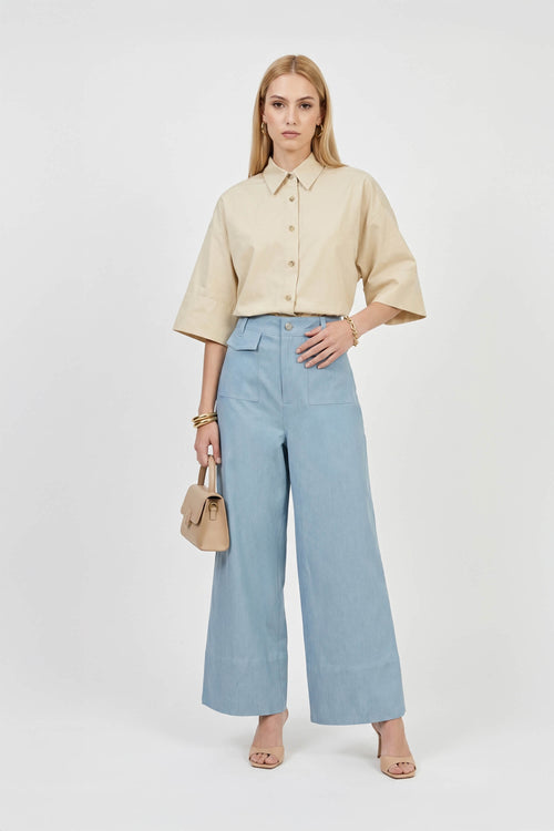 Camila One-Shoulder Smocked-Cuff Blusa 752992ARE - Reina Diaz