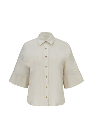 Camila One-Shoulder Smocked-Cuff Blusa 752992CRE - Reina Diaz