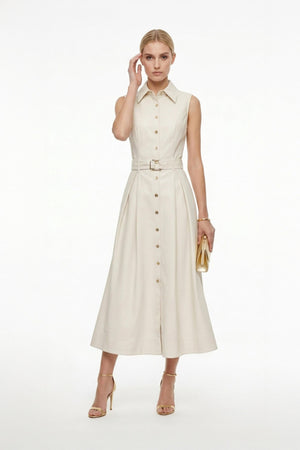 Camila Sleeveless Belted Midi Vestido - Reina Diaz