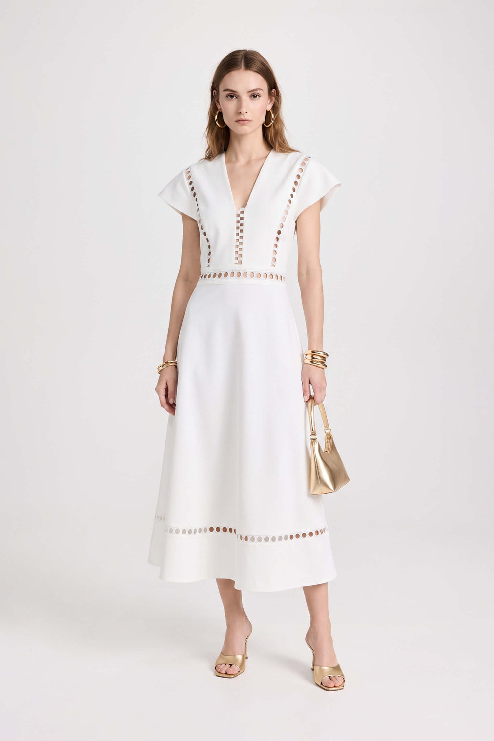 Camila V-Neck Cutout Midi Vestido 526277 HUE - Reina Diaz