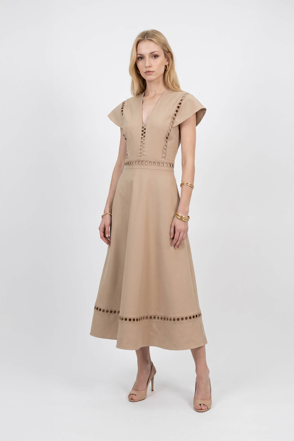 Camila V-Neck Cutout Midi Vestido 526277 KAK - Reina Diaz