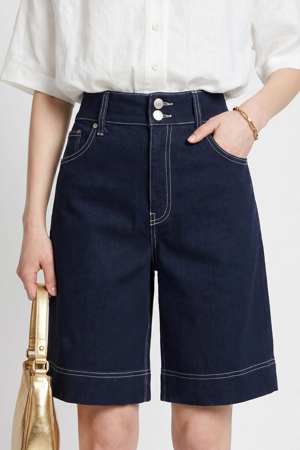Capri Solid Seersucker Embroidered Shorts - Reina Diaz