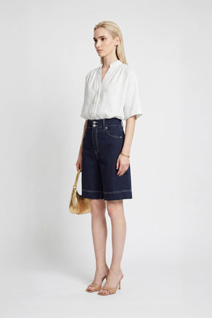 Capri Solid Seersucker Embroidered Shorts - Reina Diaz