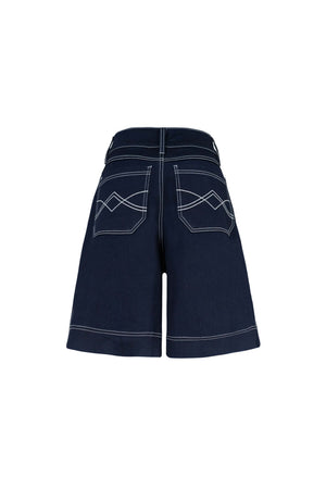 Capri Solid Seersucker Embroidered Shorts - Reina Diaz