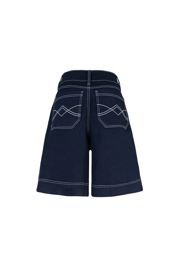 Capri Solid Seersucker Embroidered Shorts - Reina Diaz
