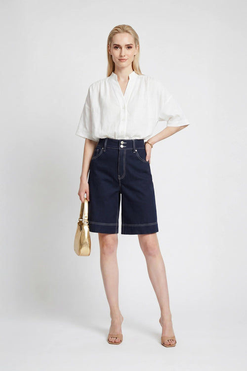 Capri Solid Seersucker Embroidered Shorts - Reina Diaz