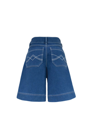 Capri Solid Seersucker Embroidered Shorts - Reina Diaz