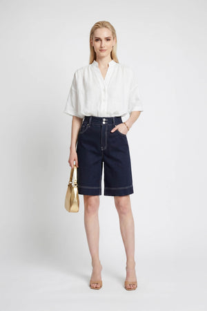 Capri Solid Seersucker Embroidered Shorts - Reina Diaz