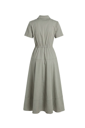 Carlota Belted Short Sleeve Midi Vestido 526301 OLI - Reina Diaz