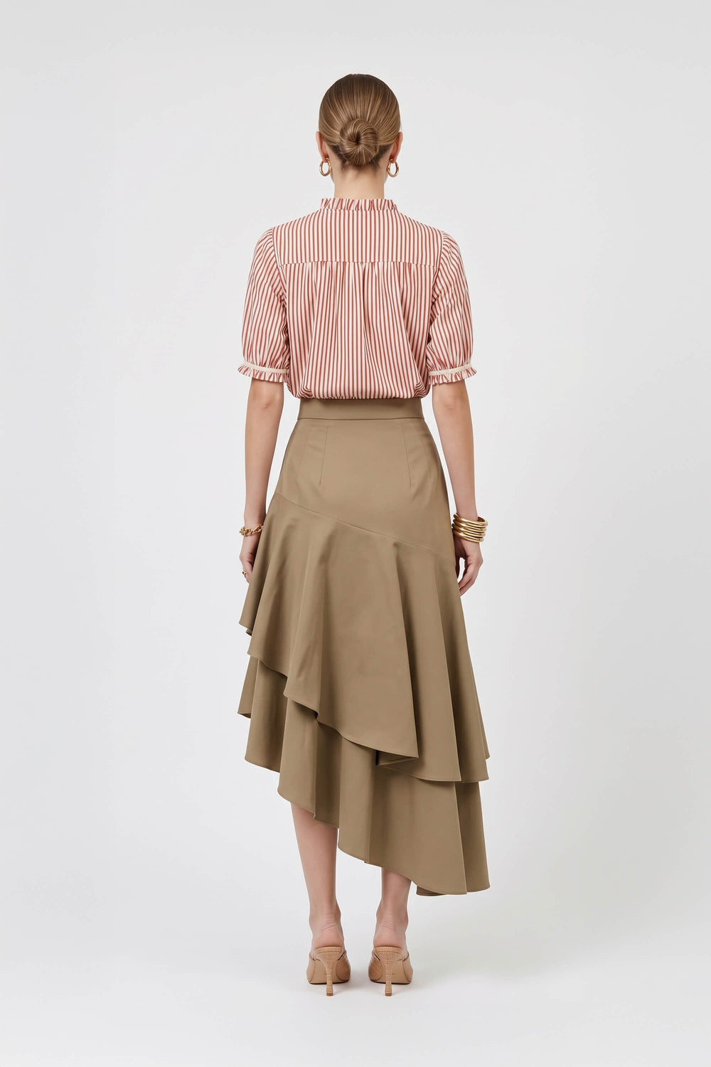 Carlota Striped Ruffle Puff Sleeve Blusa 752783 LAD - Reina Diaz