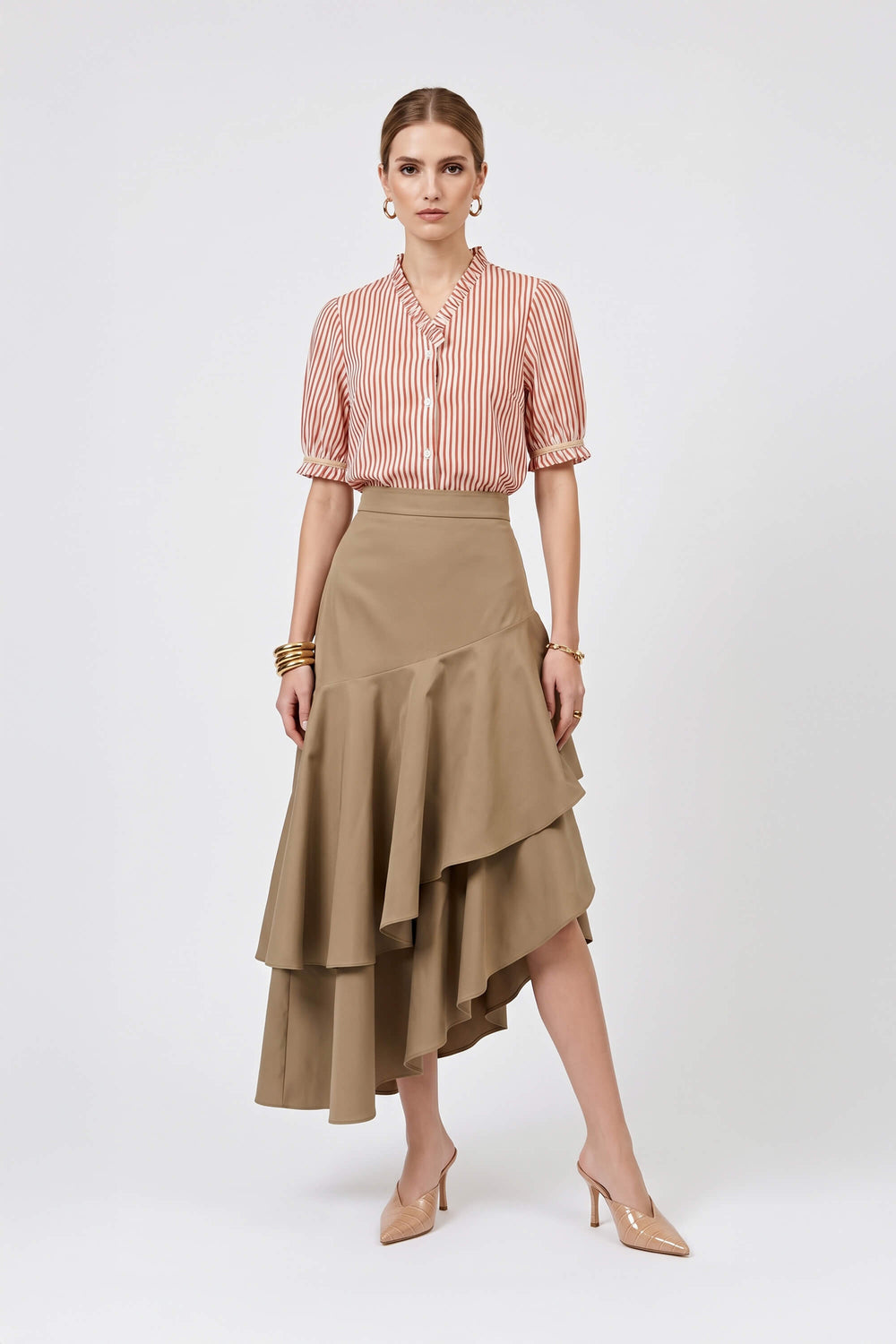 Carlota Striped Ruffle Puff Sleeve Blusa 752783 LAD - Reina Diaz