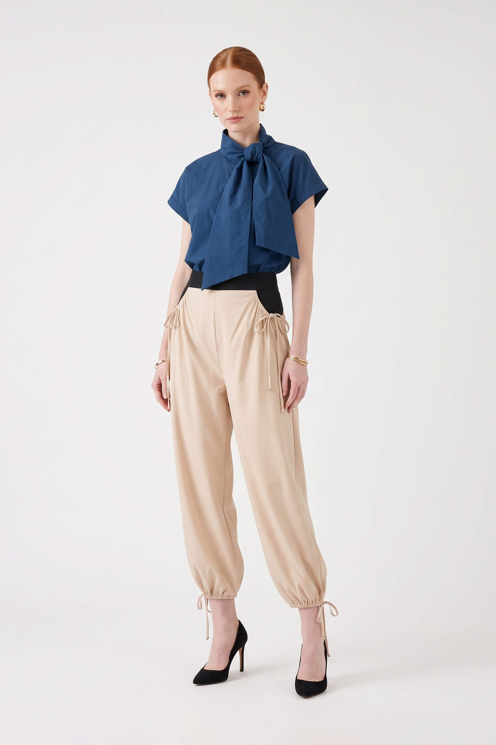 Cassandra Contrast Waistband Drawstring Balloon Pantalón 532182 CRE - Reina Diaz
