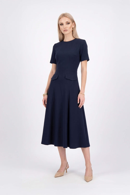 Cassandra Flap-Pocket A-Line Midi Vestido 526303 MAR - Reina Diaz