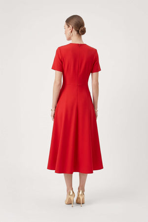 Cassandra Flap-Pocket A-Line Midi Vestido 526303 ROJ - Reina Diaz