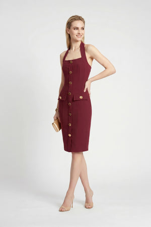 Cassandra Halter Buttoned Bodycon Dress - Reina Diaz
