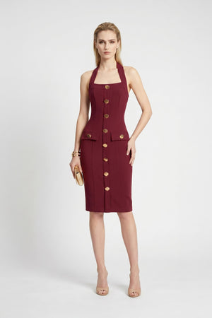 Cassandra Halter Buttoned Bodycon Dress - Reina Diaz