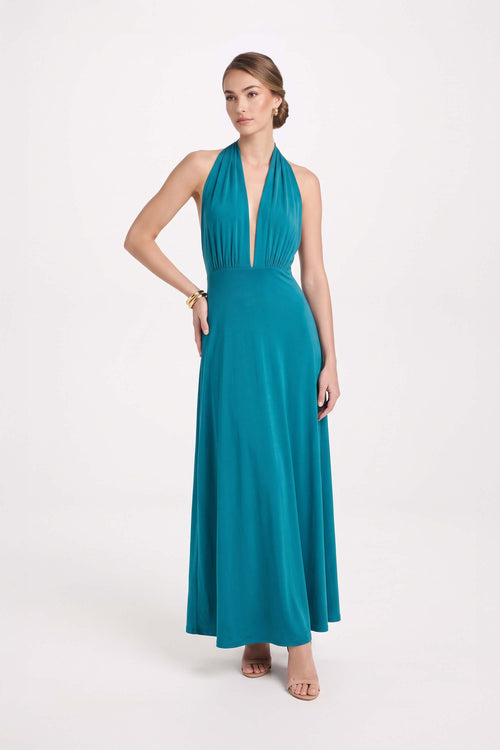 Cassandra Halter Plunging Maxi Vestido 723206 PET - Reina Diaz