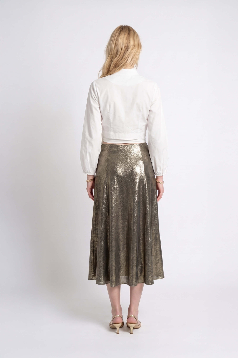 Cassandra Plaid High-Waist Midi Falda 740970 ORO - Reina Diaz