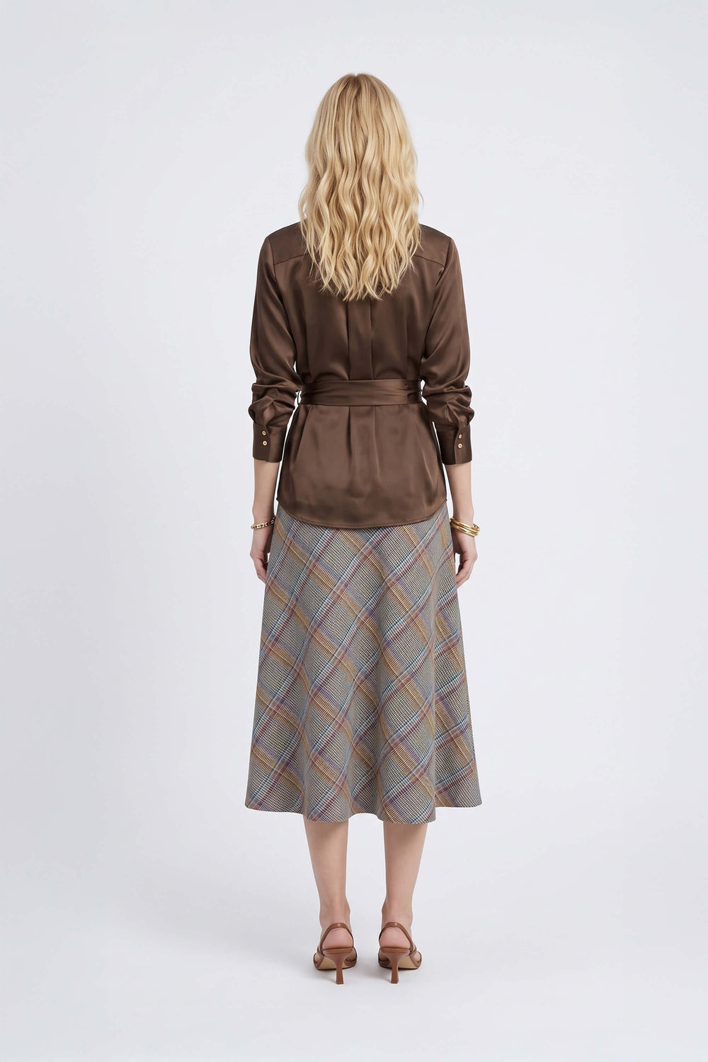 Cassandra Plaid High-Waist Midi Falda 740970 TAU - Reina Diaz