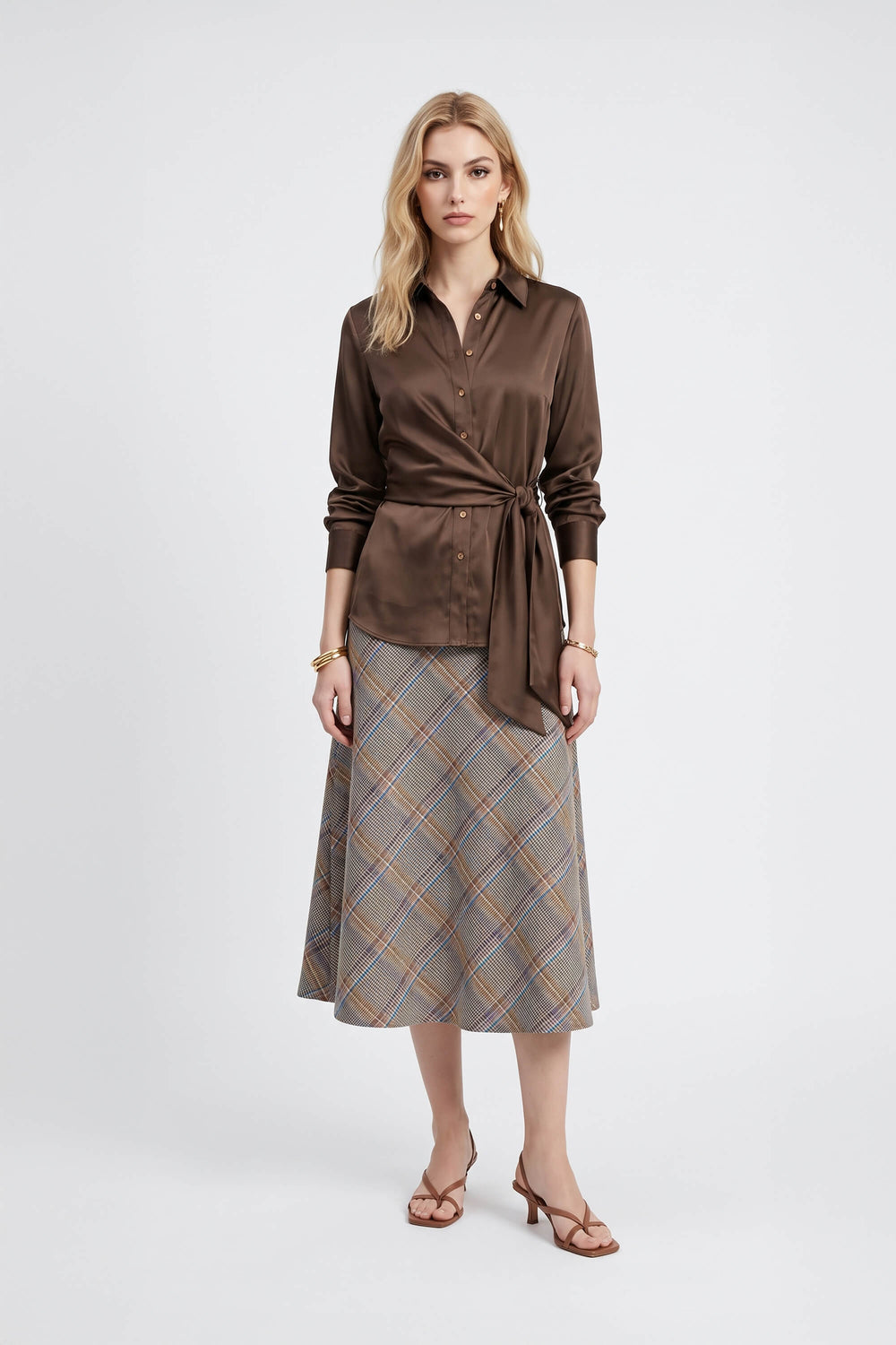 Cassandra Plaid High-Waist Midi Falda 740970 TAU - Reina Diaz