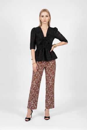 Cassandra Printed Flap High-Waist Pantalón 731126 CAF - Reina Diaz